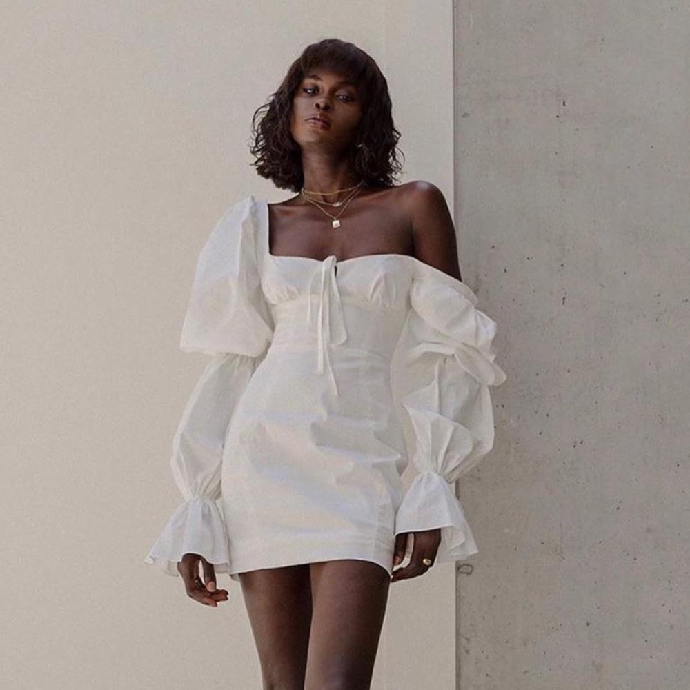 House of CB Cream Mini Dress with Puff Sleeves - Picture 3 of 6